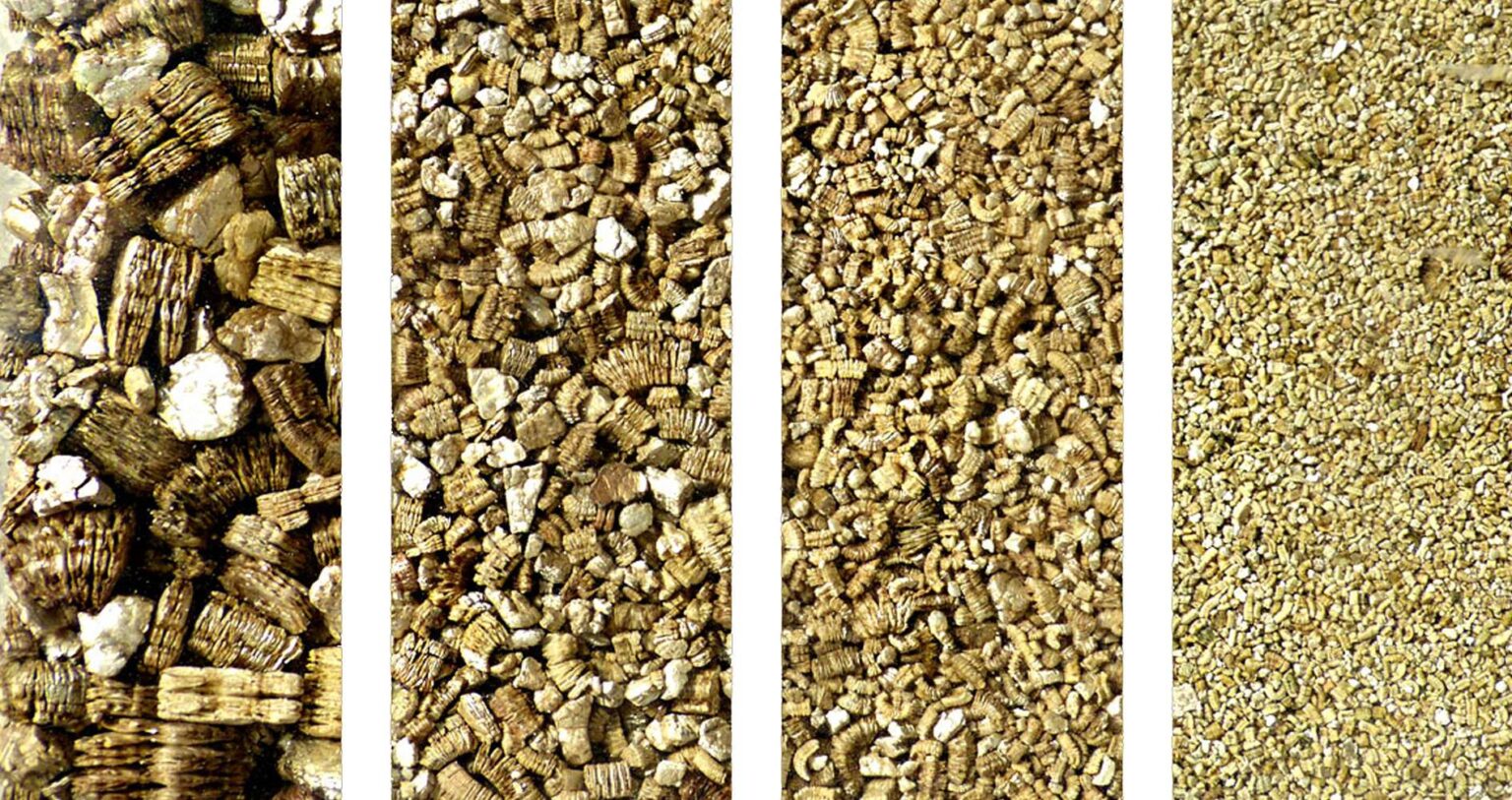 Vermiculite-Granulat, ein expandiertes Glimmermineral, in verschiedener Korngrößen