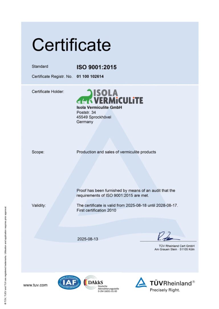 Certificate Vermiculite EN