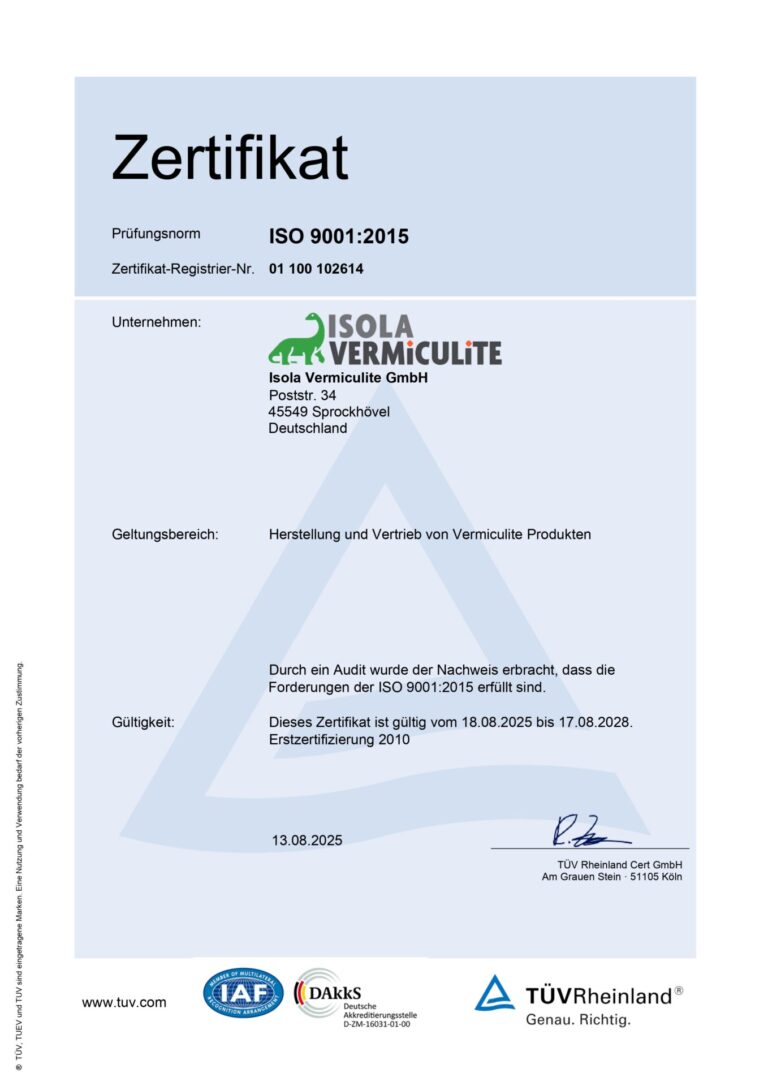 Zertifikat Vermiculite DE